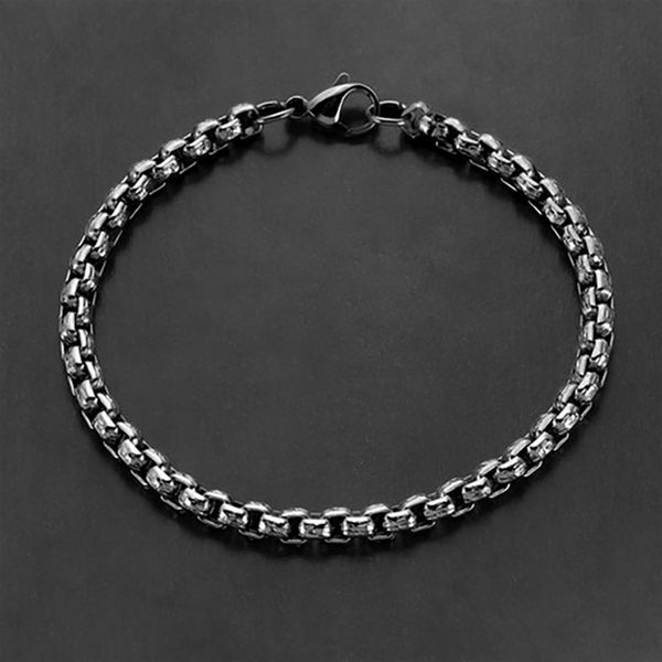 

minimalist 2mm-6mm stainless steel box chain bracelet simple mens hip hop armband braclet for men jewelry homme, Black