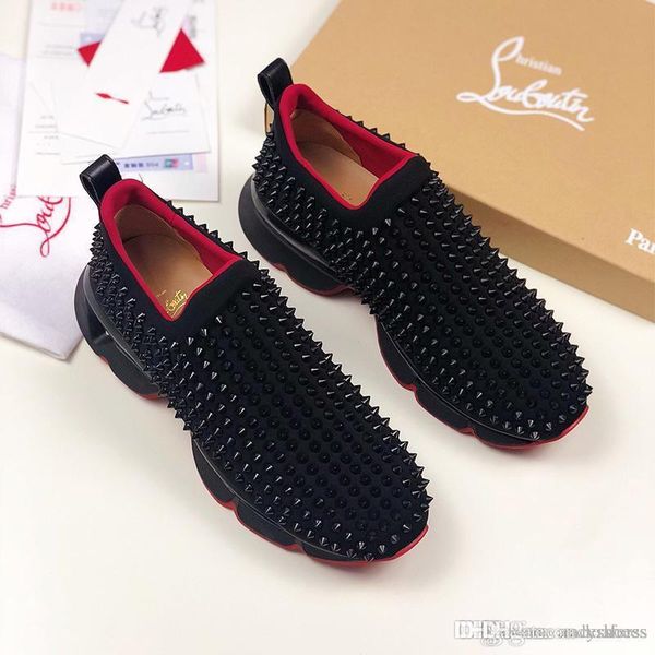 

2020 latest tennis sneakers, fashion driving shoes classic space runing flat with red sole spikes for women & men on the go, size 35-47, Black