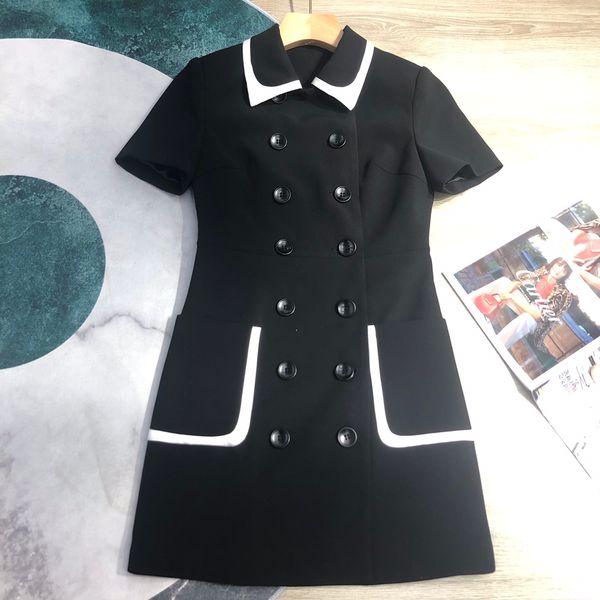 

autumn short sleeves double buttons women's dress 2020 milan runway black lapel neck pockets designer above knee dresses 801403