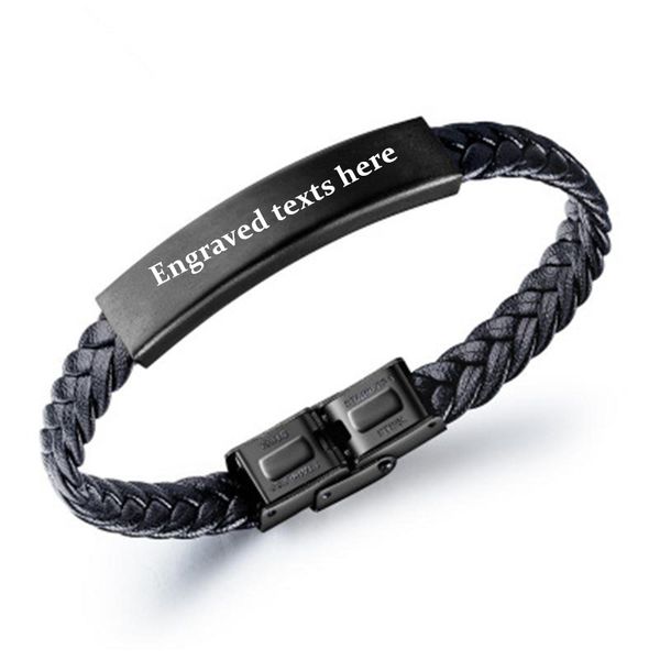 

customize pattern fashion braided leather bracelet stainless steel magnetic clasp fashion bangles men's jewery engraved, Black