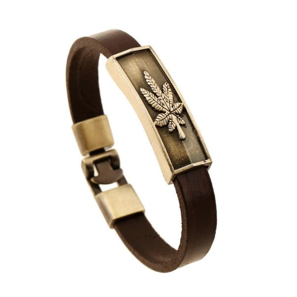 

vintage retro fashion genuine leather wristbands metal charms brown bangle wrap women men punk jewelry, Black