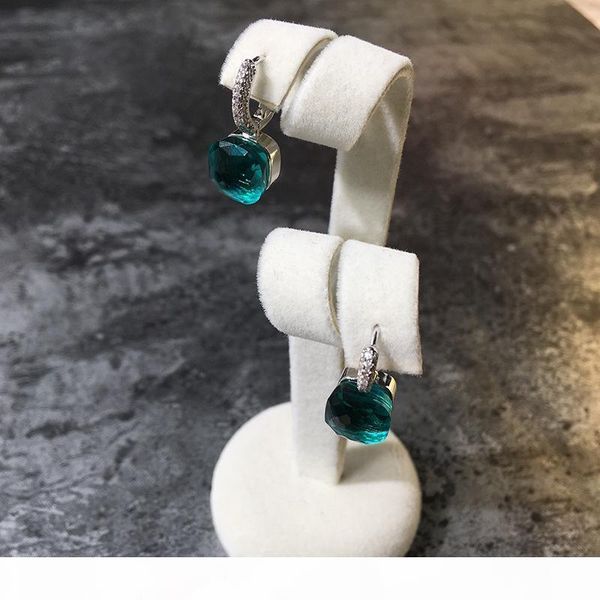 

brass material paris design earring with nature jade and zircon decorate stamp logo charm stud earring with diamonds platinum plate, Silver