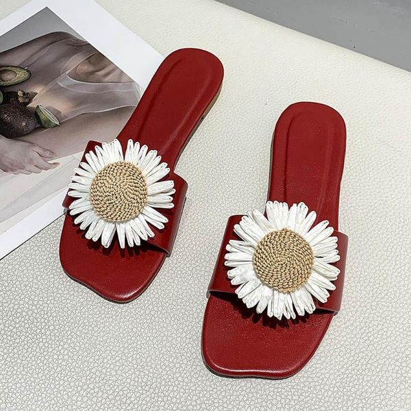 

slippers women outdoor flats little daisy flower beach shoes flip flops fashionable cuju decorative lady slippers#s, Black