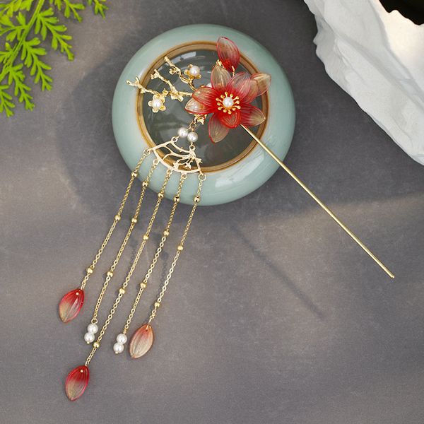 

classical handmade crystal flower hairpin retro style tassels alloy hair sticks wedding headdress ladies jewelry headpeice, Golden;silver