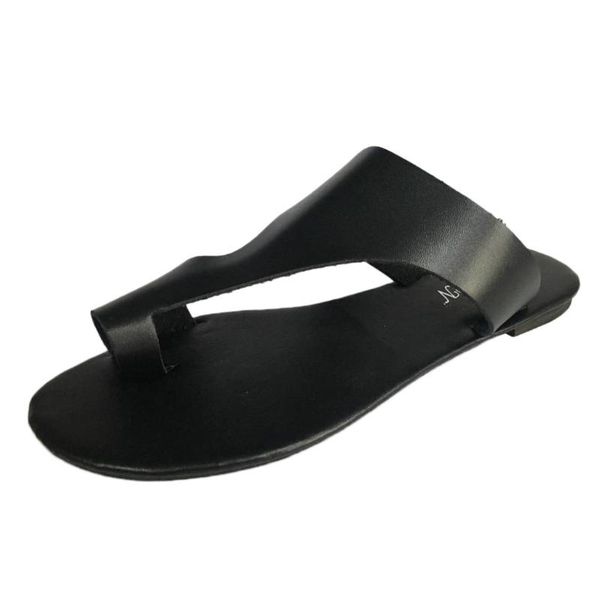 

vogue retro women fashion flat flip flops shoe ladies slippers beach roman sandals shallow british wind flat heel sandal june 5, Black
