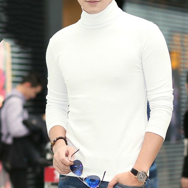 

wholesale 2017 new men's pure cotton high collar long-sleeved t-shirt with thick thick large code pure color winter, White;black