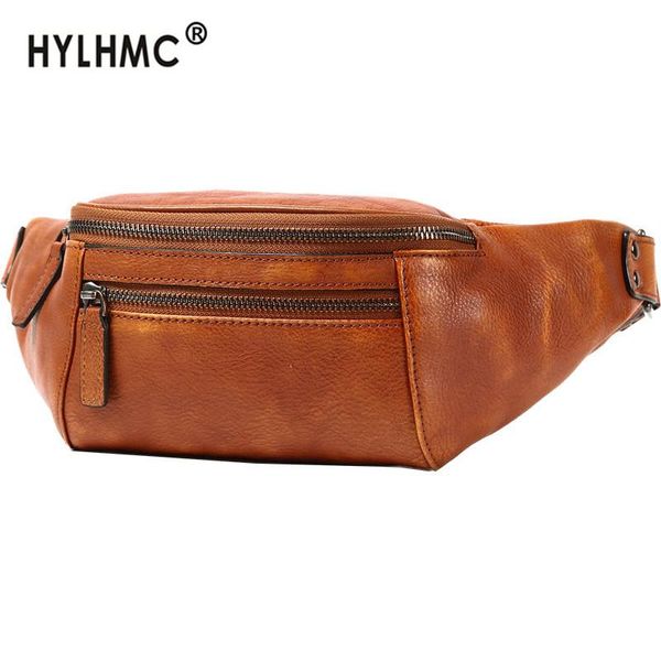 

leather waist bag men's leather messenger bag korean casual men chest shoulder multi-function male 2020 new