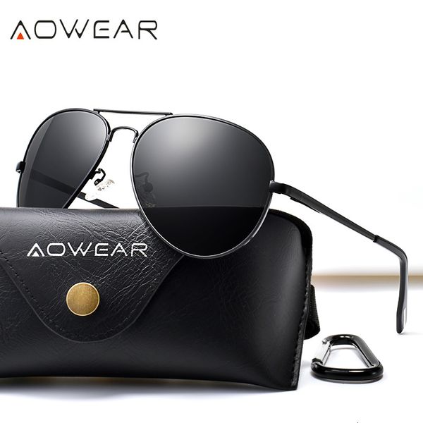 

aowear classic luxury aviation polarized sunglasses men 2019 polit sunglass male coating mirror driving goggles glasses oculos, White;black