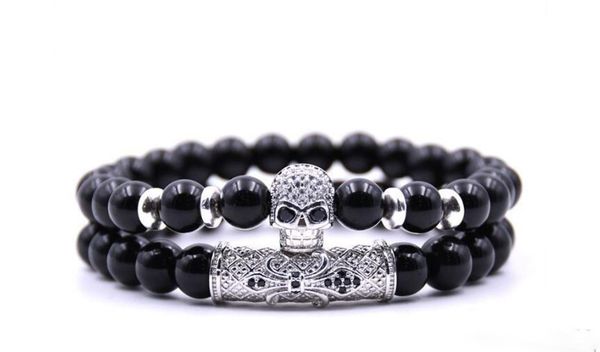 

2020 8mm bright black bead bracelet micro inlaid zircon set natural stone bracelet, Golden;silver