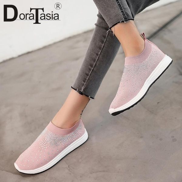 

doratasia ladies summer casual light sneakers slip-on flat platform flats women comfort stretch fabric shoes woman, Black
