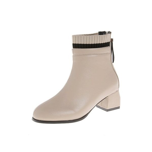 

ladies fashion leather boots nude square heel high heel elegant short boots women's spring autumn zipper ankle, Black