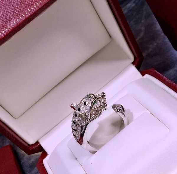 

luxury jewelry ring woman designer panthÃ¨re de c series animal leopard head open ring wedding banquet jewelry, Silver