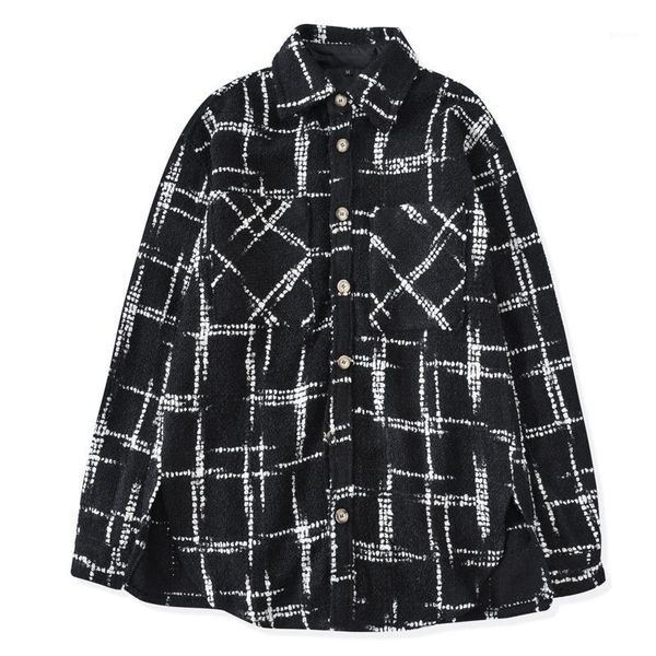 

casual plaid printed long sleeve loose shirts casual mens oversize apparel ins style mens desigenr shirts fashion, White;black