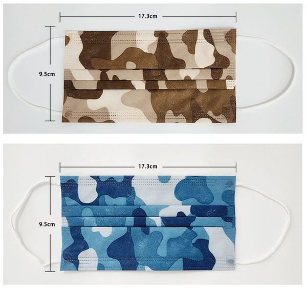 

DHL Free ship Camouflage Disposable Face Masks with Elastic Ear Loop 3 Ply Breathable for Blocking Dust Air Anti-Pollution Mask