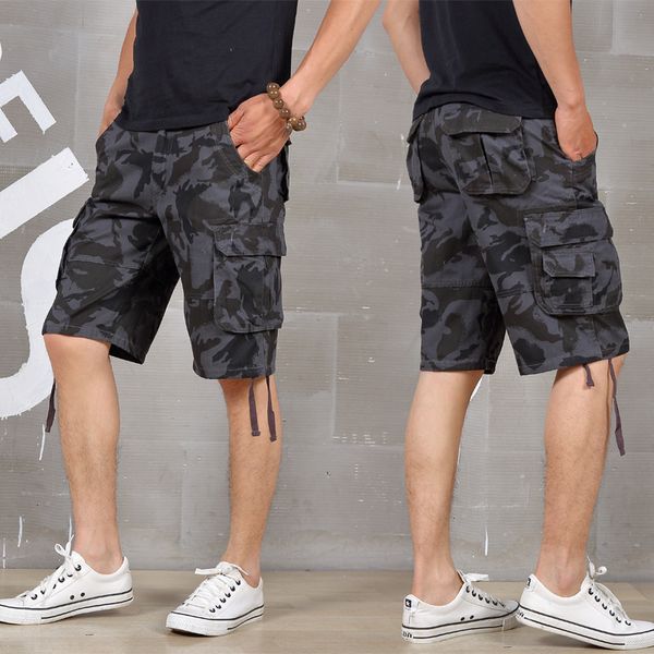 

new summer camouflage cargo shorts men loose men's plus size trousers casual short pants, White;black