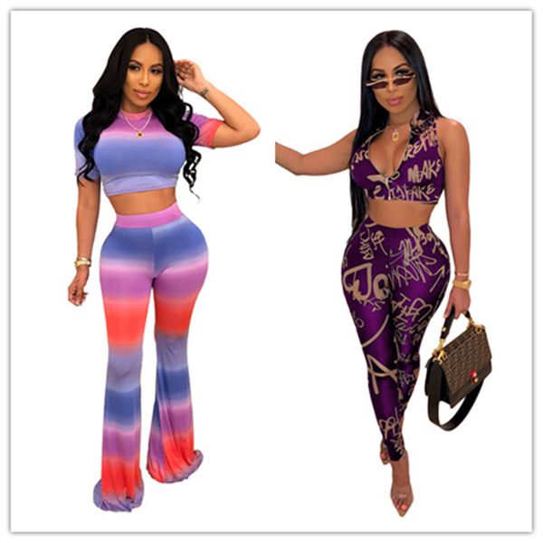 

womens designer letter gradient 2pcs summer full length skinny women clothing 2 pieces casual casual sets, Gray