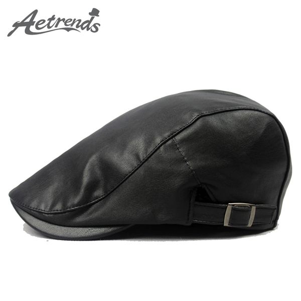 

[aetrends] 2020 new pu leather visor cap men's berets fashion autumn winter beret hats for men z-3979, Blue;gray