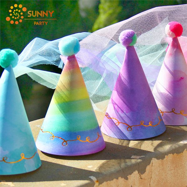 

dreamy watercolor hairball number party hat happy birthday caps princess crown hats wedding birthday diy decoration supplies