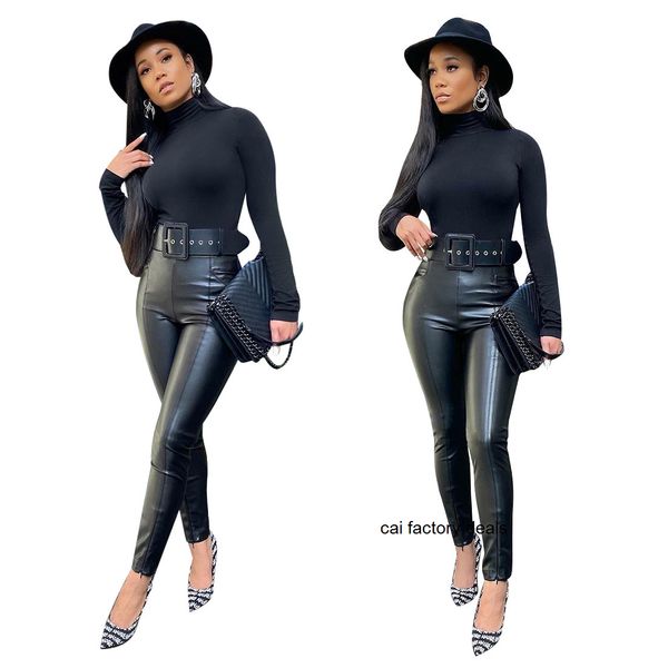 

j2125 women's pant classic design leather pants full size, Black;white