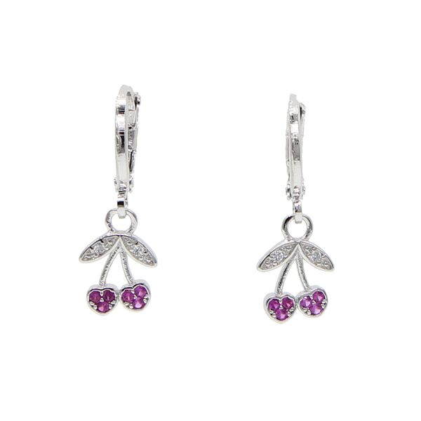 

2019 new arrived summer fashion cute red cherry earrings paved mini cz fruits with leaves drop women's chic jewelry nice gift wholesale, Silver
