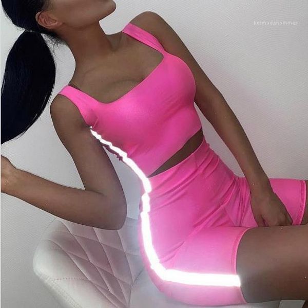 

reflective tracksuits skinny sleeveless crop shorts pants casual candy color tracksuits women designer 3m, Gray