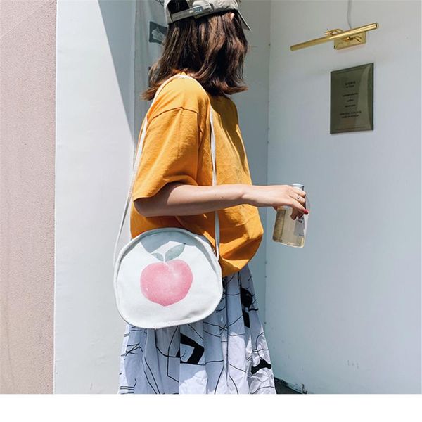 

women bag crossbody cute flower print fruit peach print canvas lady messenger bag zipper bags zipper cute girl shoulder circular