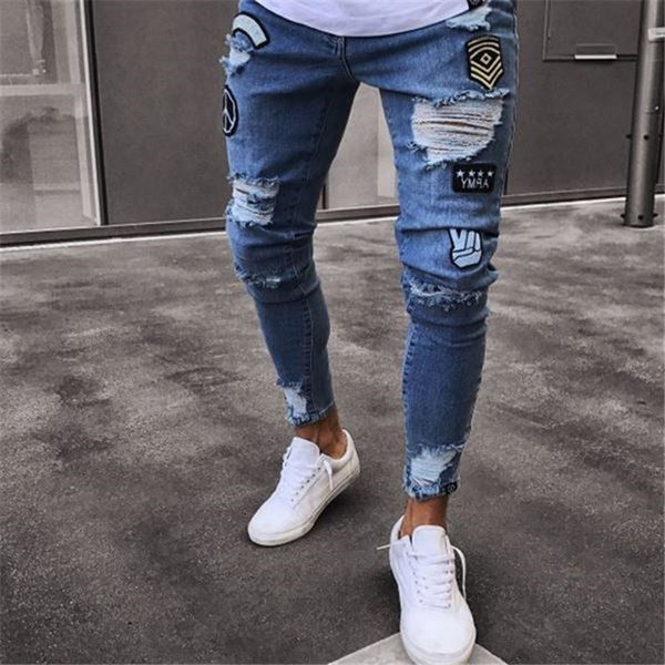 

selling fashion men's motorcycle jeans new spring and autumn men's pencil pants trousers street stretch jeans are male designer je, Blue
