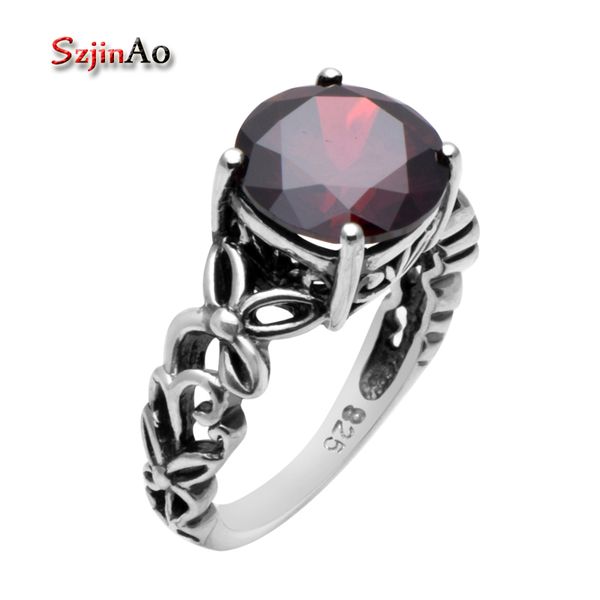 

szjinao fashion ring bohemian gold bowknot 925 sterling silver garnet ring 925 sterling silver engagement rings for women, Golden;silver