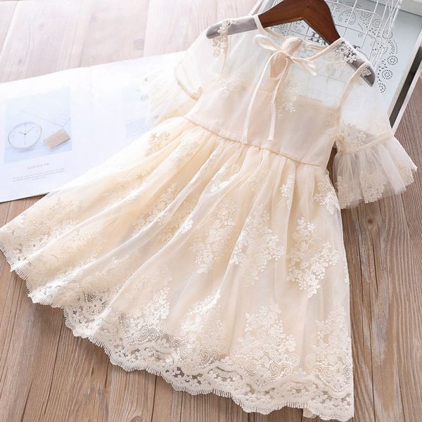 

girl party dresses lace embroidy elegant children princess dress baby girls birthday dresses vestido kids dress baby clothes, Red;yellow