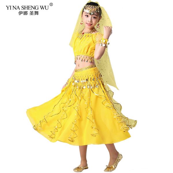 

children belly dance costume set stage performance belly dancing clothes for girls india dance bollywood outfit kids 2/5/7pcs, Black;red
