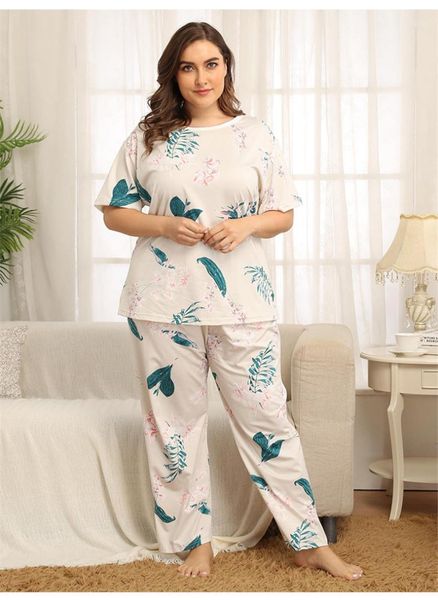 

sleepwear plus size women pajama sets traditional style floral print two piece pants women relaxed home, Black;red