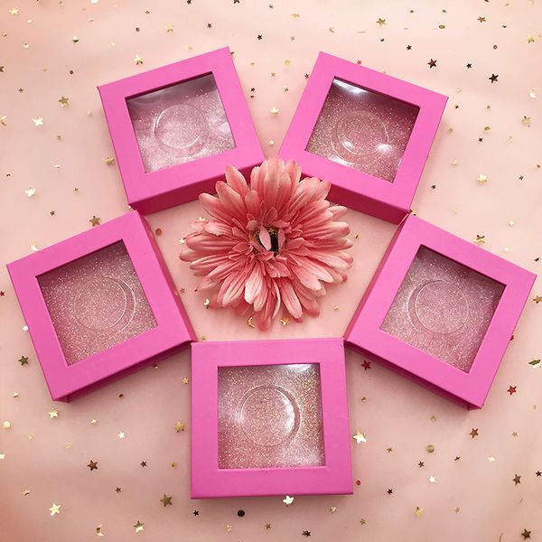 

wholesale pink square magnetic box eyelash box for 25mm 27mm eyelashes