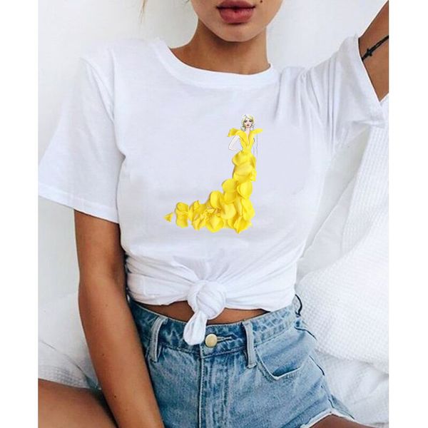 

белый tops лепесток платье drawing t shirt women 2020 summer ropa de mujer tshirt мода tee топ femme ulzzang женщина одежда