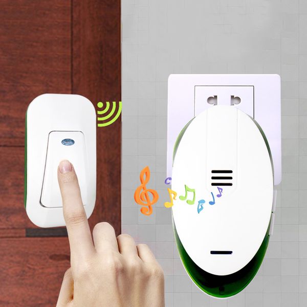 

doorbells office home wireless door bell 220v cordless ding dong chime eu plug 1 plug-in receiver push button transmitter