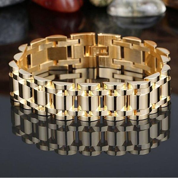 

gold 316l stainless steel biker jewelry men's bracelet high-grade titanium steel watchstrap bangle jewelry, Black