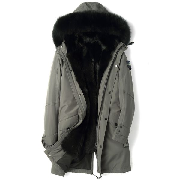 

men's leather & faux real fur coat men winter parka long jacket raccoon collar plus size mens mink jackets parkas hombre 2021 p18pk34, Black