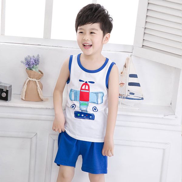 

summer cute cartoon 2pcs kids baby boys girls floral t-shirt shorts pants set clothes children pajamas girls clothing ds19, White