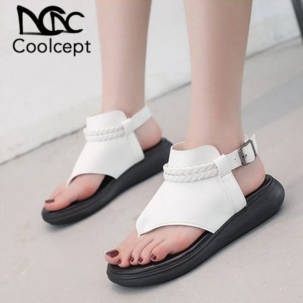 

coolcept women sandals flip flops flats new summer fashion wedges shoes woman slides buckle lady casual sandal size 35-40, Black