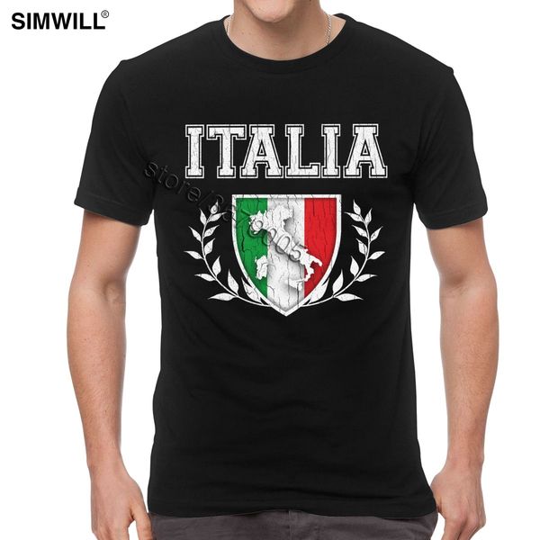 

vintage italia flag t-shirt men's unique short sleeve pure cotton t shirts round neck shield tee national pride tshirt