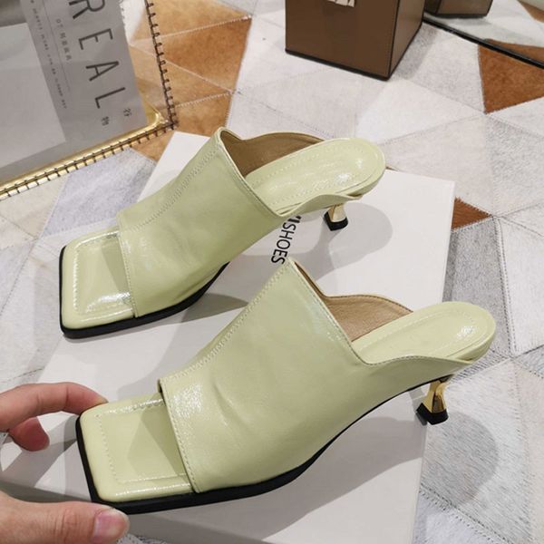 

new fashion classic square toe slip on shoes for women solid slides summer outdoor metal strange high heel sandals, Black