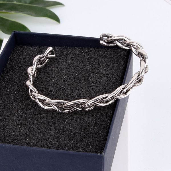 

simple stainless steel bangle men women antique open bangle homme jewelry, Black