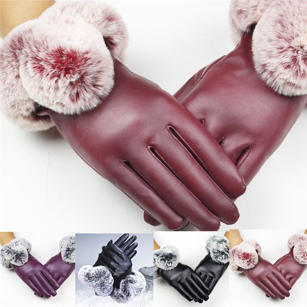 

five fingers gloves women lady black leather autumn winter warm fur mittens hand guantes eldiven handschoenen 40fe18, Blue;gray