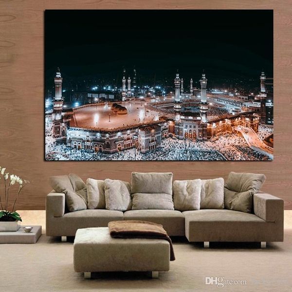 

islam pilgrimage to mecca sacred mosque canvas painting night landscape poster prints wall art pictures religious home decoration