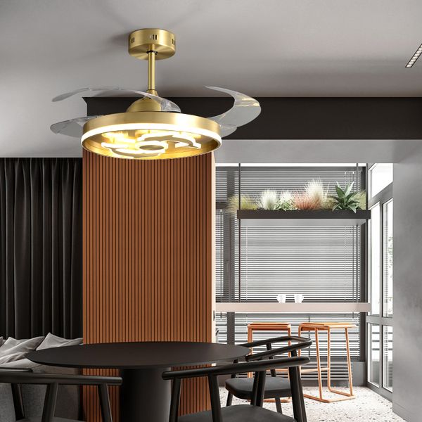 

electric fans dc light with copper invisible 42 inch led ceiling fan lamps lamp remote control simple home living room gold fish