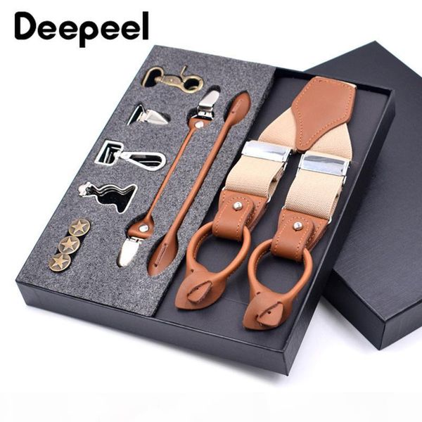 

deepeel 1set 3.5x125cm business men suspenders luxury multi-set suit 3 6 clips suspenders diy genuine leather strap for gift, Black;white