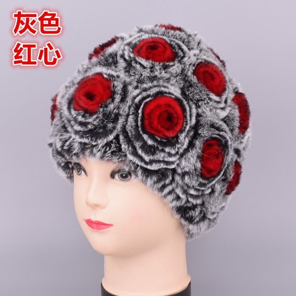

hat real fur knitting cap current femininity rex fur hat beanies braid hats for women, Blue;gray