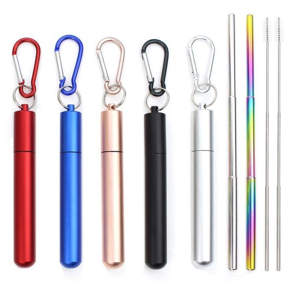 

drinking straws metal straw collapsible reusable portable stainless steel with case brush for travel outdoor