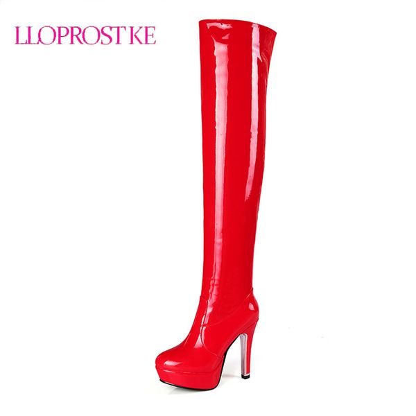 

lloprost ke women boots shoes over the knee boots thigh high heel platform fashion pointed shoes high 34-48 ml006, Black