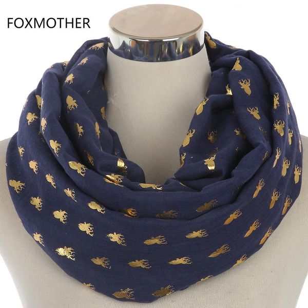 

foxmother foil women burgundy head stag gold deer ladies new design navy moose metallic fashion 2018 scarves tpbcd ce2007, Blue;gray