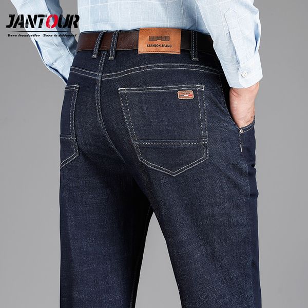 

2020 new brand autumn winter fashion business men's slim casual jeans men thick classic straight trousers big size 40 42, Blue